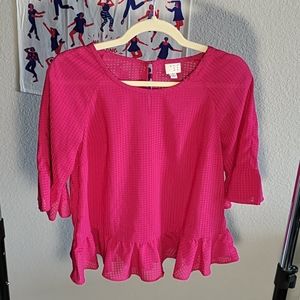 Semi-Sheer Pink Cross Hatched Peplum Top